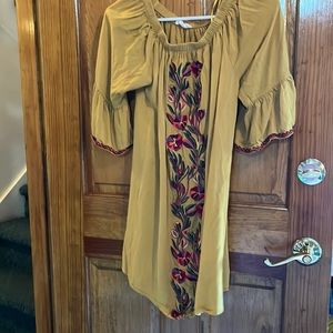 Solitaire Mustard Tunic with Multicolor Floral Embroidery
